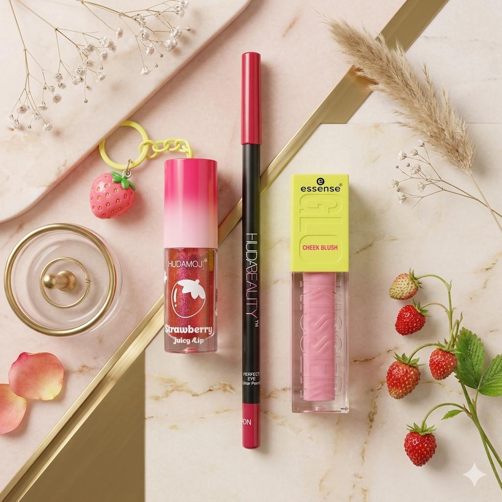 Lip Combo (Hudamoji Juicy Gloss, Cheek Blush, and Lip Pencil)