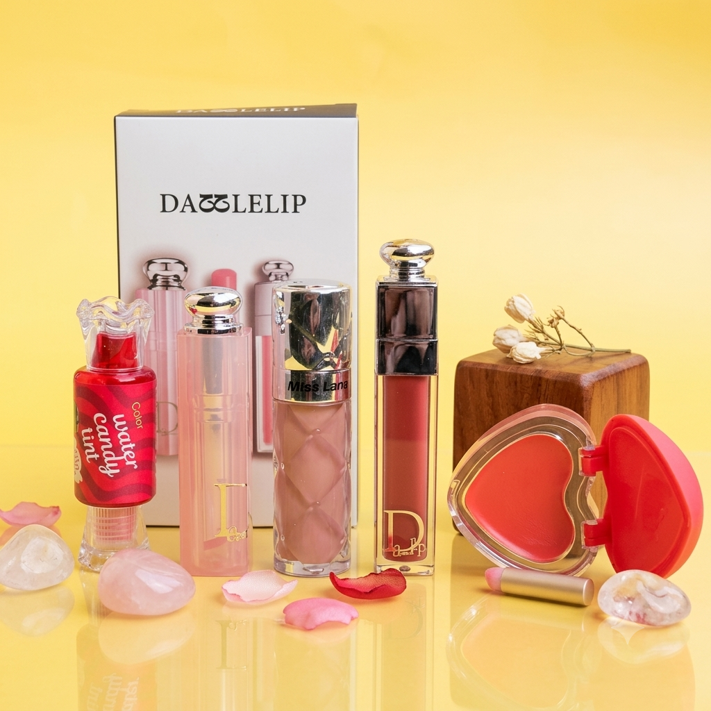 5 Items Lip & Cheek Deal ( Lara Beauty Lip Gloss, cheek blush, Candy Tint, and Diohoo Lip Set)