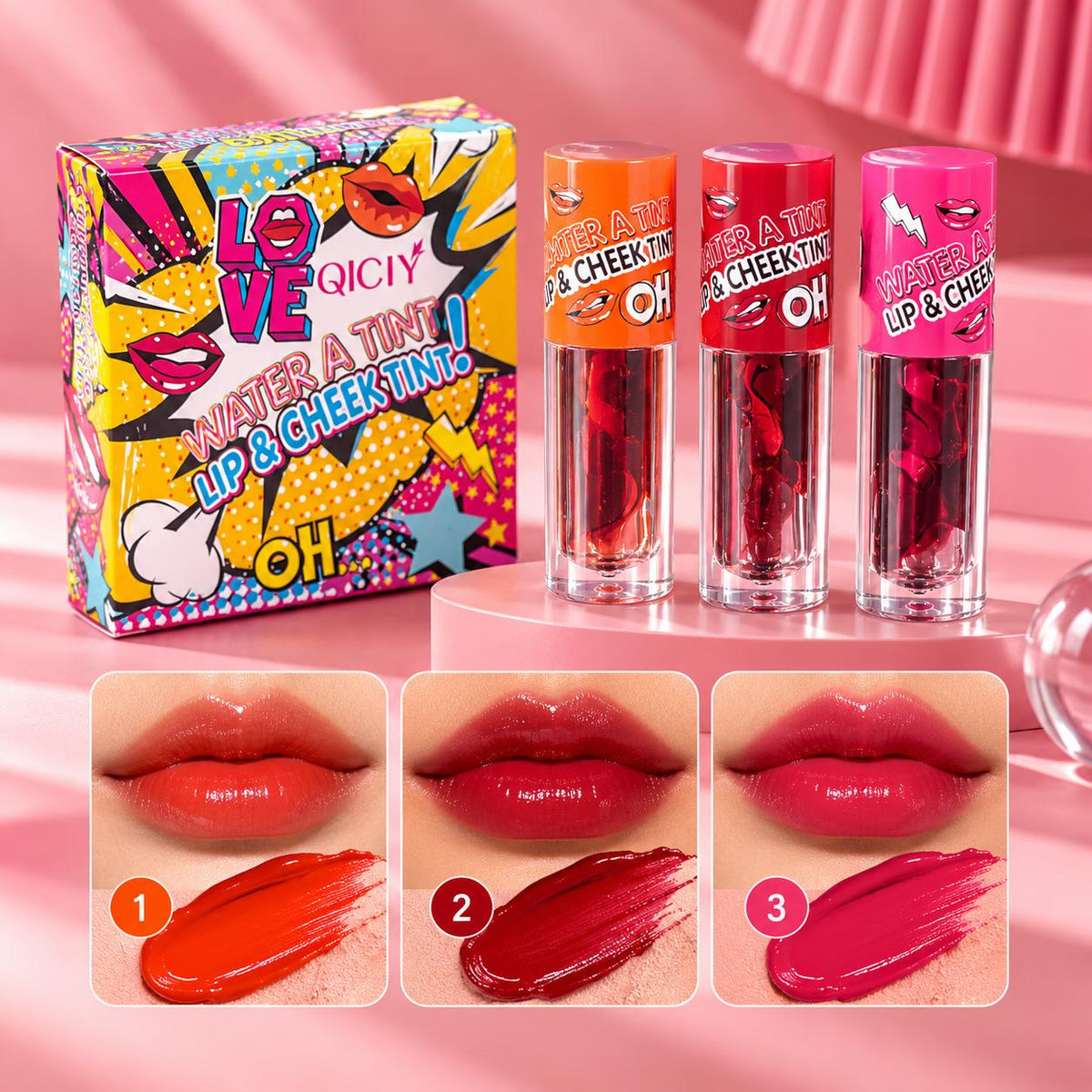 3 Pcs Love Quicy Water Tint Set – Fresh & Natural Lip Glow