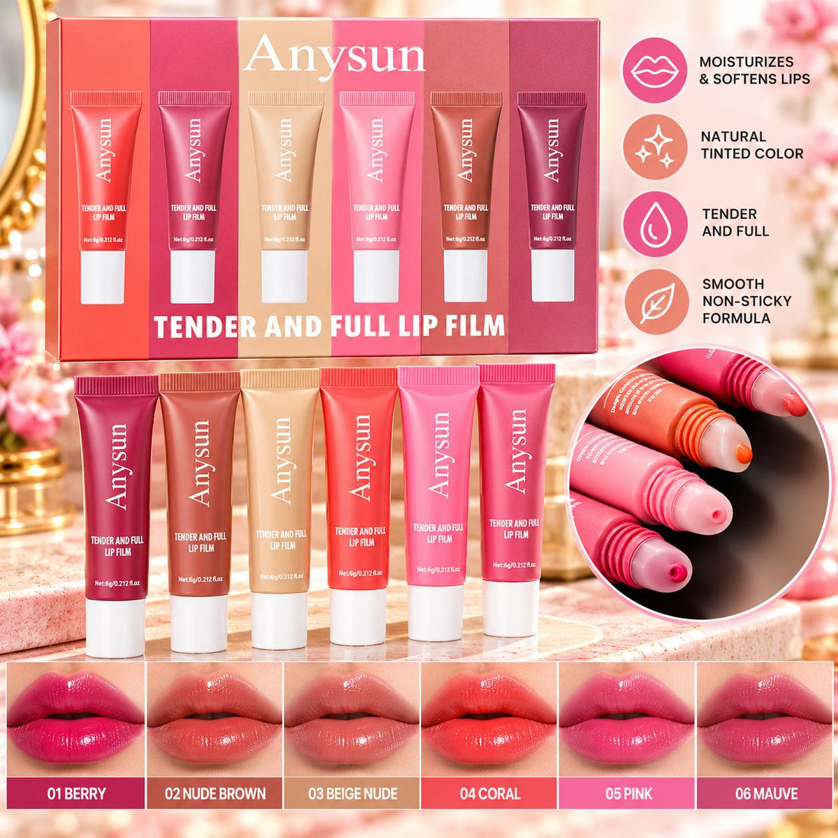 6 Pcs Anysun Lip Set – Complete Lip Makeup Collection