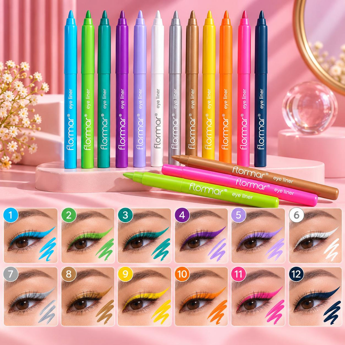 12 Pcs Flormar Colour Pencils – Vibrant Shades for Creative Beauty Looks