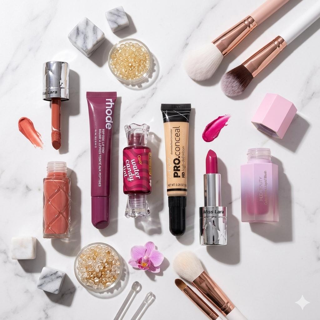 Rhode Gloss + Miss Lara matt gloss + candy tint + Pro Conc + Lipstick + Cushion Blusher