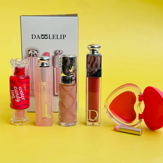 5 Items Lip & Cheek Deal ( Lara Beauty Lip Gloss, cheek blush, Candy Tint, and Diohoo Lip Set)